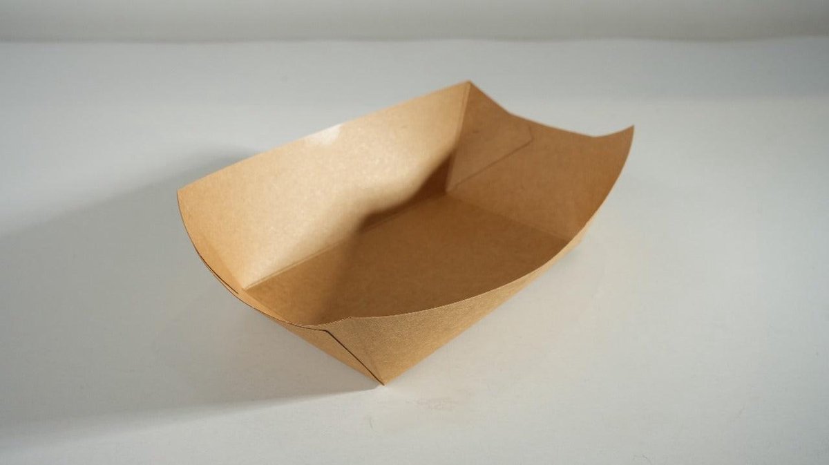 A9 Snackbakje van Kraft Karton - 10.7x7x4.1cm - 125 Stuks - Patatbak / Frietbak - Milieuvriendelijk - Wegwerp Snackbak - Ideaal voor Frites, Snacks, Takeaway, Feestjes en BBQ saus - wegwerp - disposable - takeaway - picknick - zomer - snack - vis