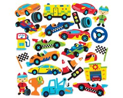 Racing Car Moss Rubber Stickers - Creatieve Foam Stickers voor Knutselen en Decoratie