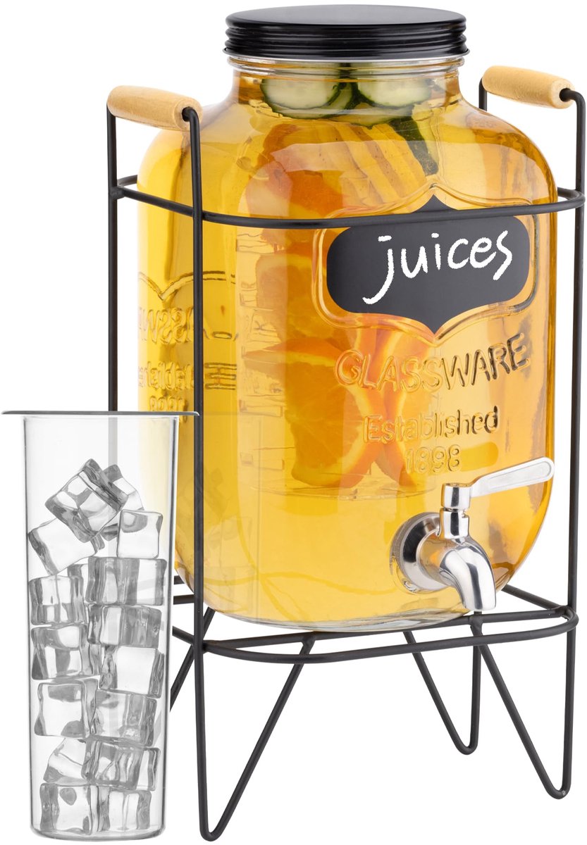 Glazen Drinkdispenser - 5 Liter Capaciteit - Inclusief RVS Tapkraan en Standaard