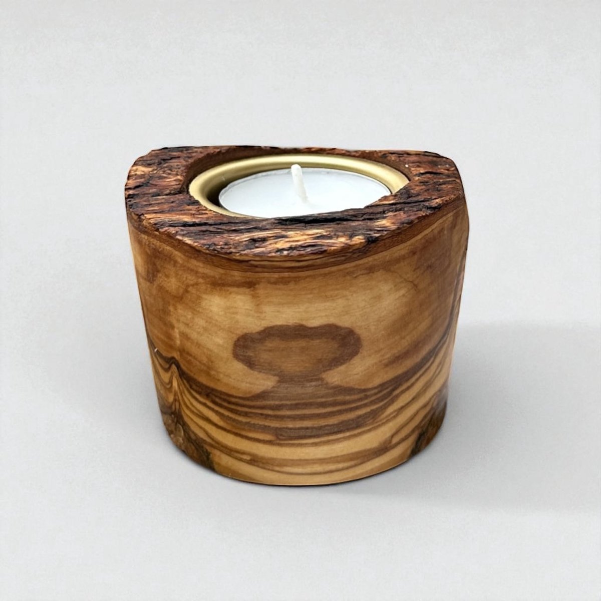 Teelichthouder van Olivenhout - Handgemaakt - 8 cm Diameter, 5 cm Hoog