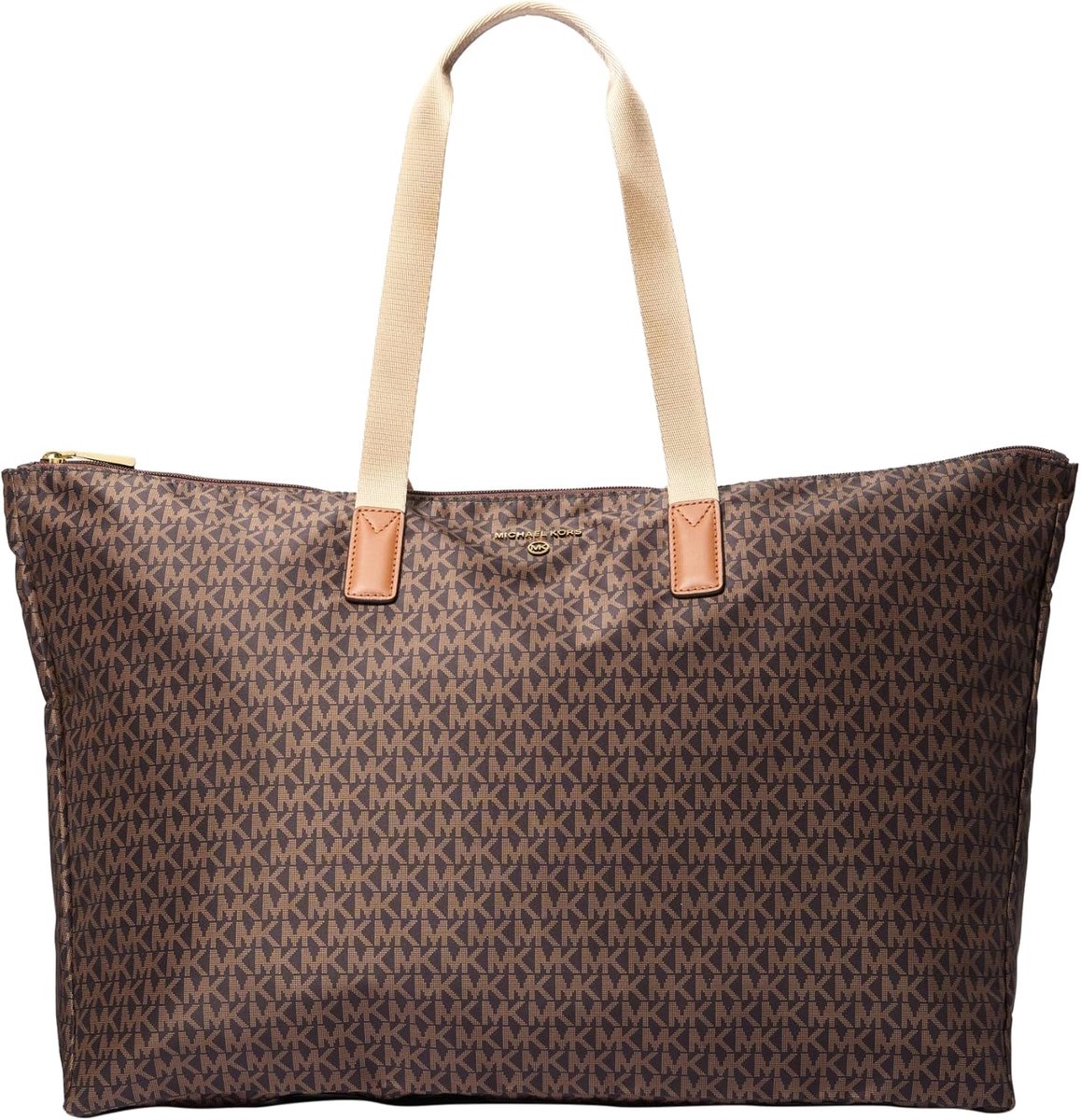 Ruime bruine boodschappentas met logo-print - Perfect voor weekendjes weg