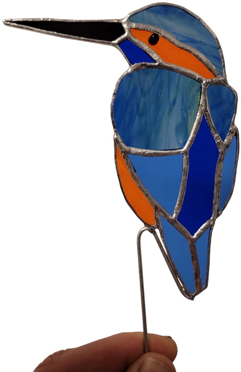 MMDeco Plantensteker Tiffany glas - ijsvogel glas - handgemaakt 10x0.3x18 cm elke exemplaar is uniek - glasdecoratie