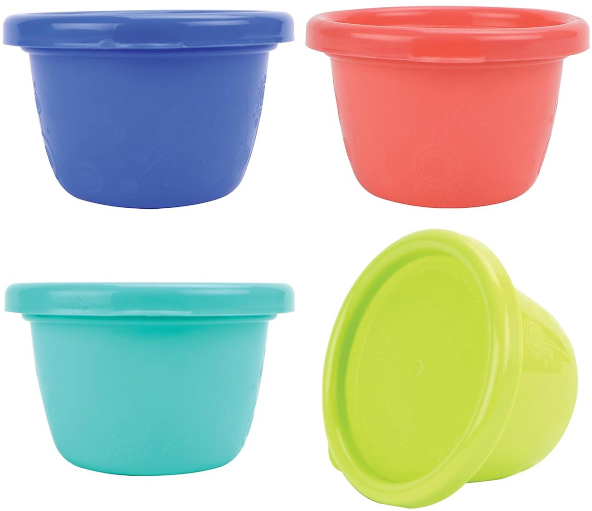 Nûby - Snackpotjes met Plat Deksel - Set van 4 - 118 ml - Stapelbaar - Vaatwasmachinebestendig - 3m+