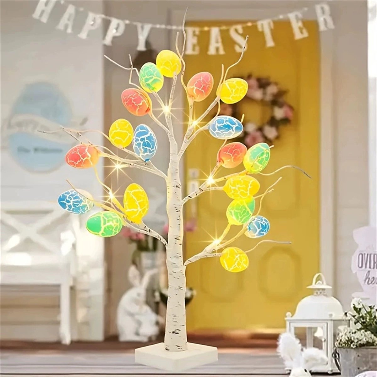 QTTVBTNA -Paasdecoratie, eieren, warmwitte leds, lichtboom met 18 eieren, paasdecoratie, fonkelende paasverlichting, lichtketting, Pasen, batterij, voor binnen, Pasen, festival, thuis, feest, bruilof
