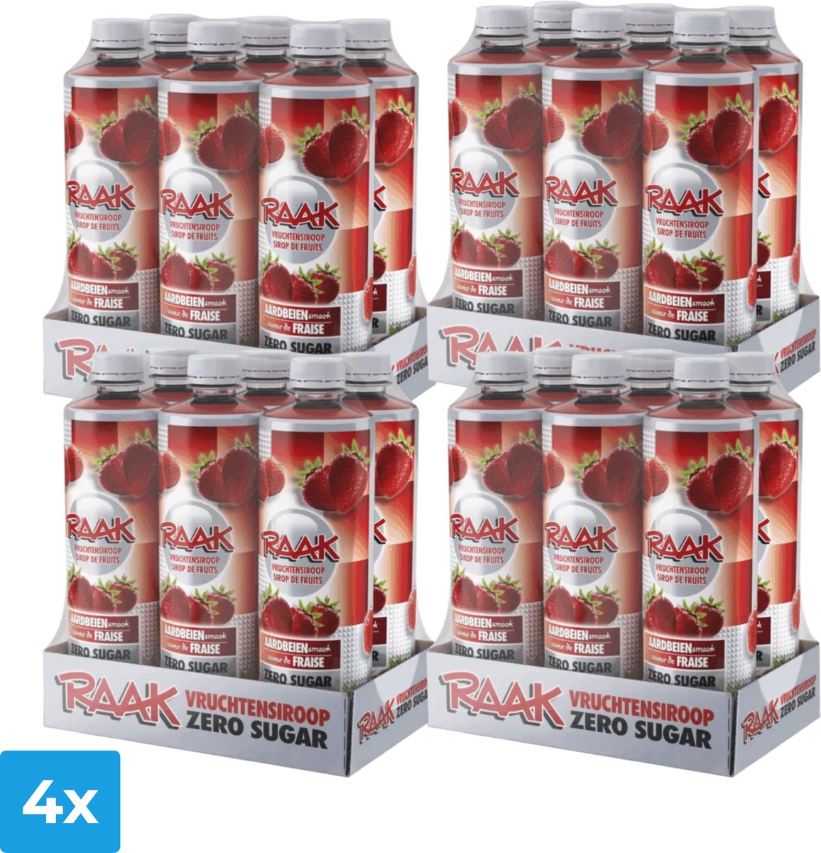 4x Raak Vruchtensiroop Aardbeien Zero Sugar (6x 750ml)