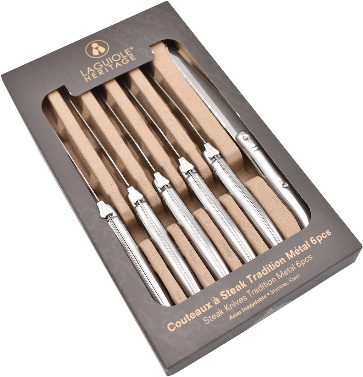Laguiole Heritage Steakmessen Set – 6 Delig – Volledig RVS (Tout Inox) – Luxe Tafelmessen – Premium Steak Messen – Geschenkverpakking
