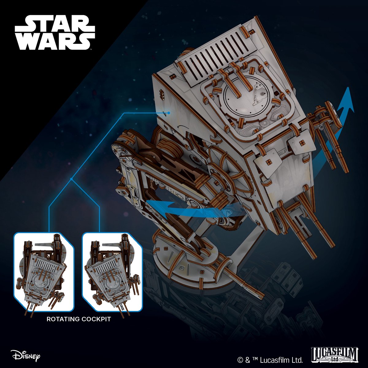 UGEARS 3D Modelbouw - At-St Walker - Star Wars - Mechanisch Bouwpakket Hout - Educatief Speelgoed — afbeelding 20