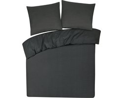 Dekbedovertrek met ritssluiting - 100% katoen - 3-delig 200x200 + 2 stuks kussensloop 80x80 - antraciet