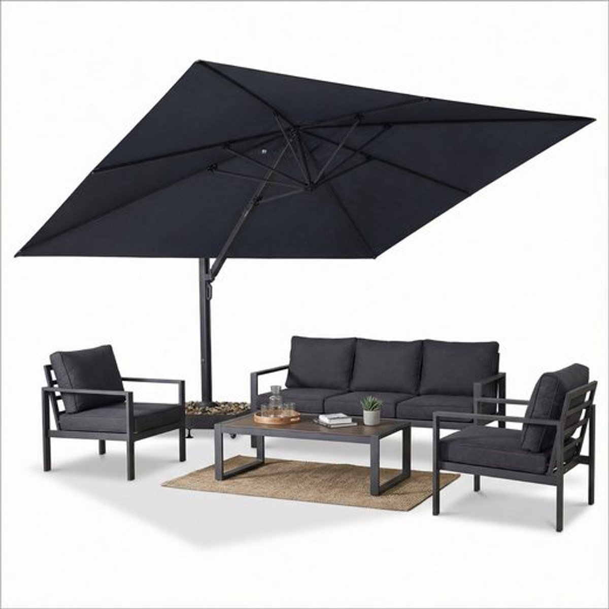 PURPLE LEAF Rechthoek Parasol – 360° Draaibaar – met Slinger – UV50+ Zonbeschermingsfactor – 5-Traps Hoogteverstelling