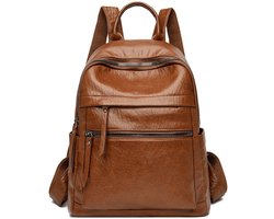 Rugzak Dames 26X11X31cm - Waterdichte - Zacht PU-leer - eenvoudige en stijlvolle rugzak met grote inhoud - Verborgen vak op de rug - veelzijdige tas - geschikt voor reizen en winkelen - bruin