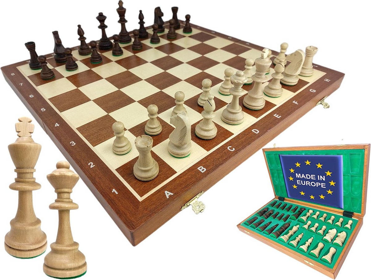 Houten Schakenset Inklapbaar 53x53 cm - Handgemaakt Schackbord met Figuren