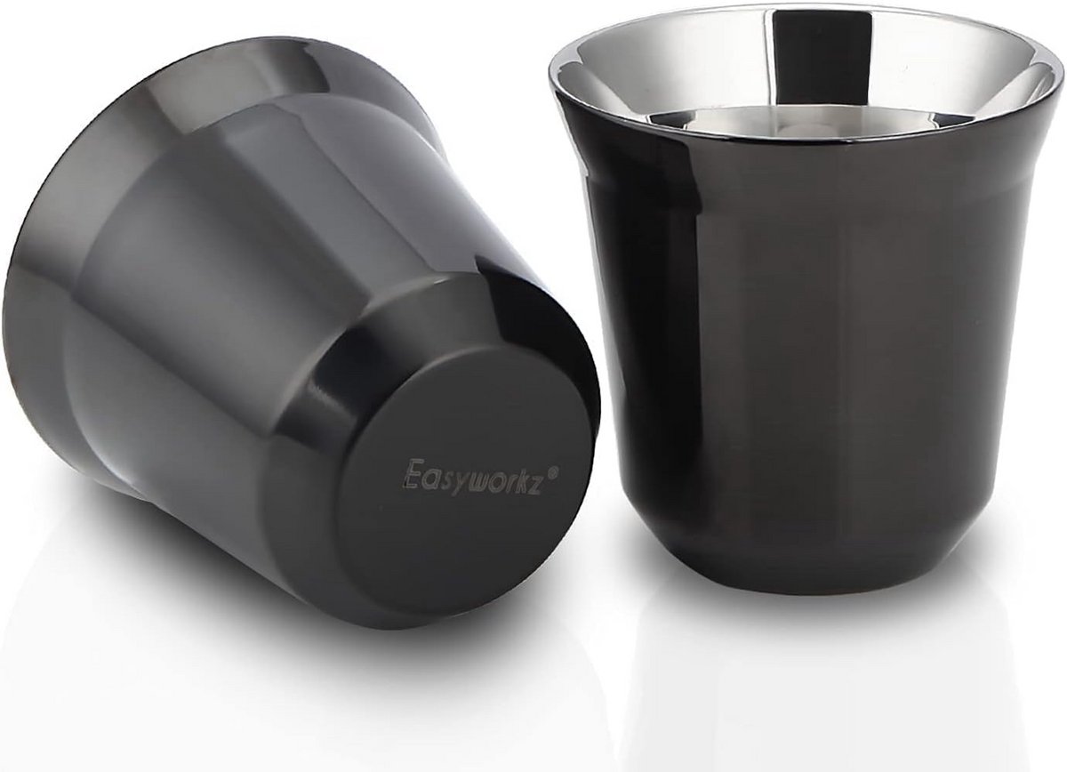 Dubbelwandige Espresso Kopjes RVS (Set van 2) - 150ml - Zwart