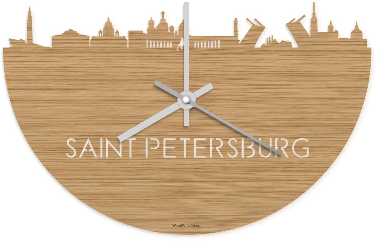 Skyline Klok Saint Petersburg Bamboe hout - Ø 40 cm - Stil uurwerk - Wanddecoratie - Meer steden beschikbaar - Woonkamer idee - Woondecoratie - City Art - Steden kunst - Cadeau voor hem - Cadeau voor haar - Jubileum - Trouwerij - Housewarming -