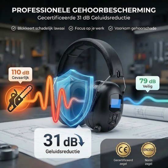 Protection auditive avec radio | DAB+ | Bluetooth | Entrée audio | rechargeable | cache-oreilles | protection auditive | cache-oreilles | EAR-20-D