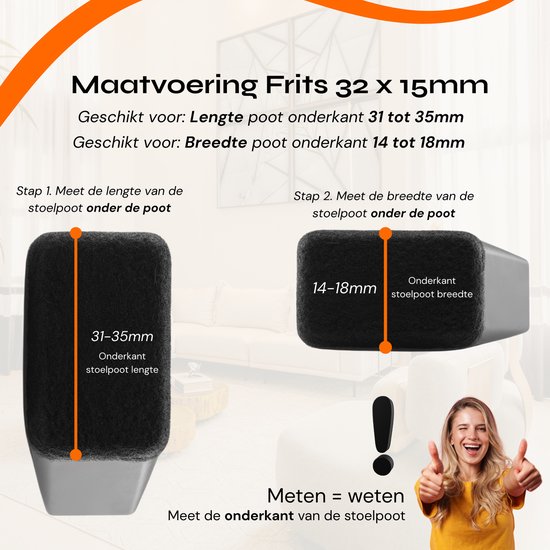 FLOOQ Premium Cache-jambes pour chaises flexibles rectangulaires inclinés 30 x 15 mm - Feutre anti-rayures - Protège-pieds de chaise - Protection du sol - 24 pièces - Frits