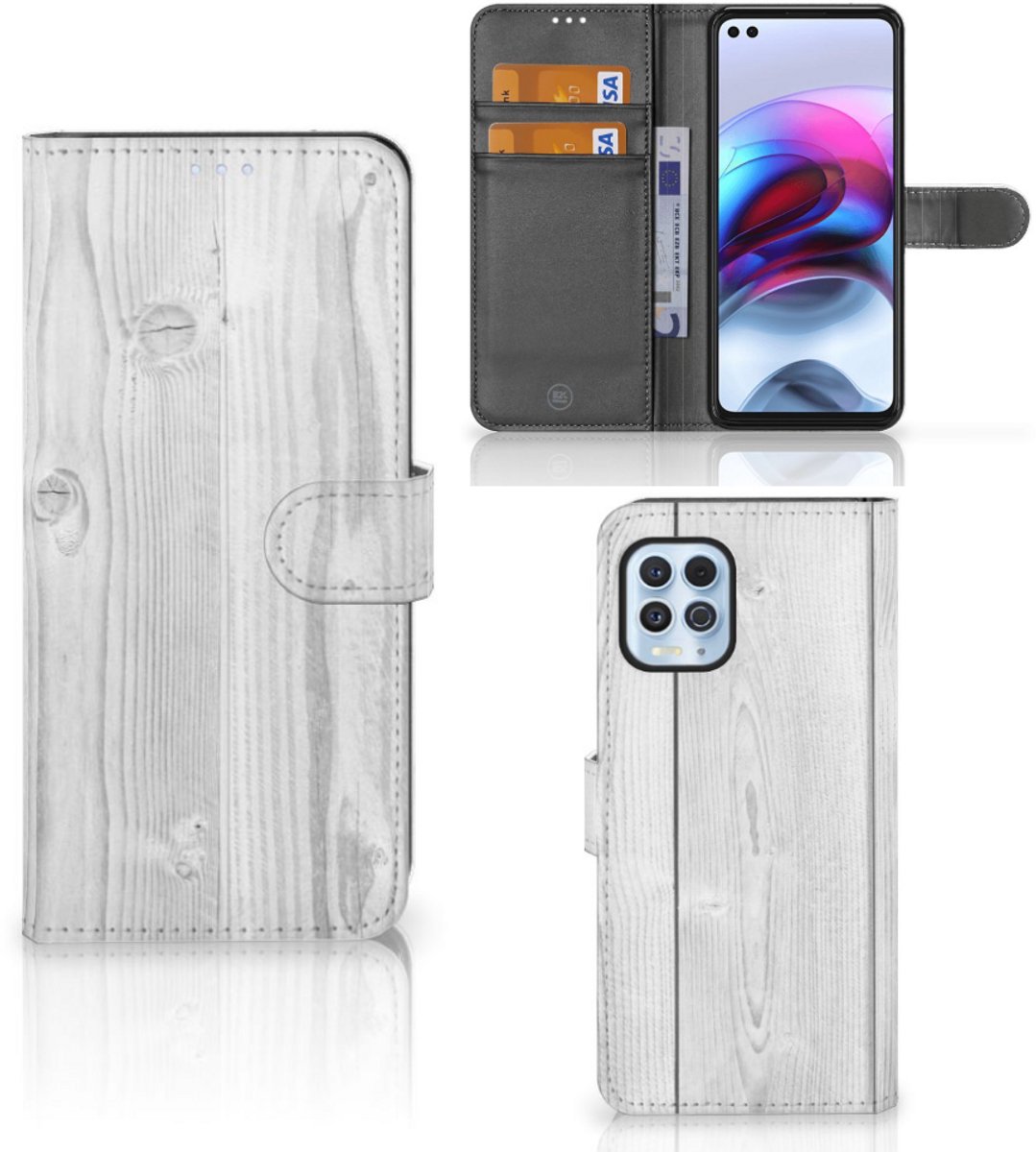 Motorola Moto G100 Book Style Case White Wood