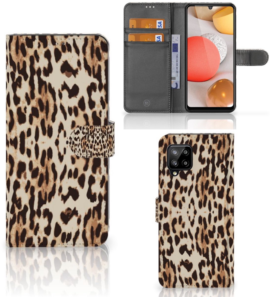 Book Case voor Samsung Galaxy A42 5G Telefoonhoesje met Pasjes Leopard
