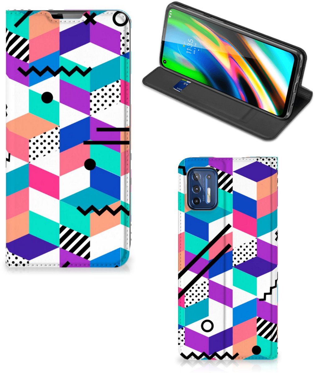 Motorola Moto G9 Plus Stand Case Blokken Kleurrijk