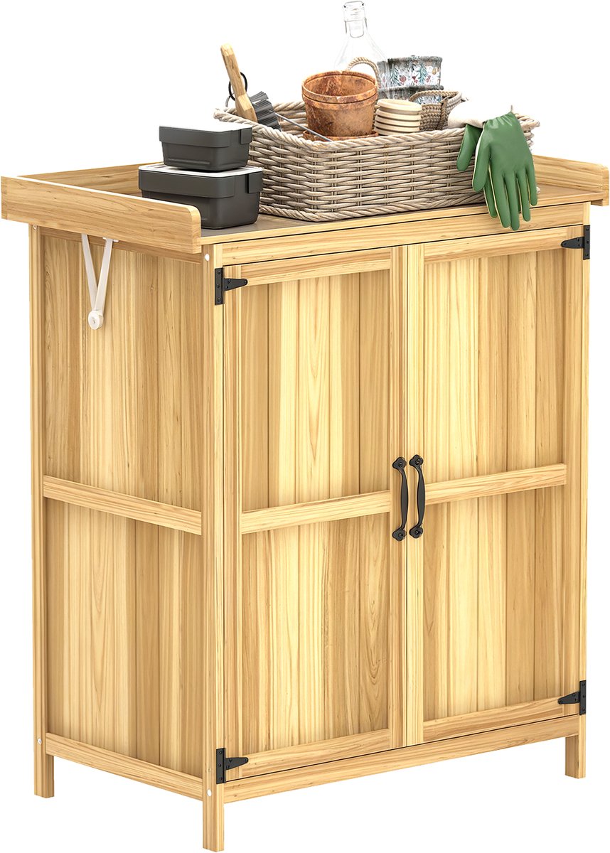 Outsunny-Gartenschrank-Tannenholz, Edelstahl-74L x 43B x 88H cm-Naturholz