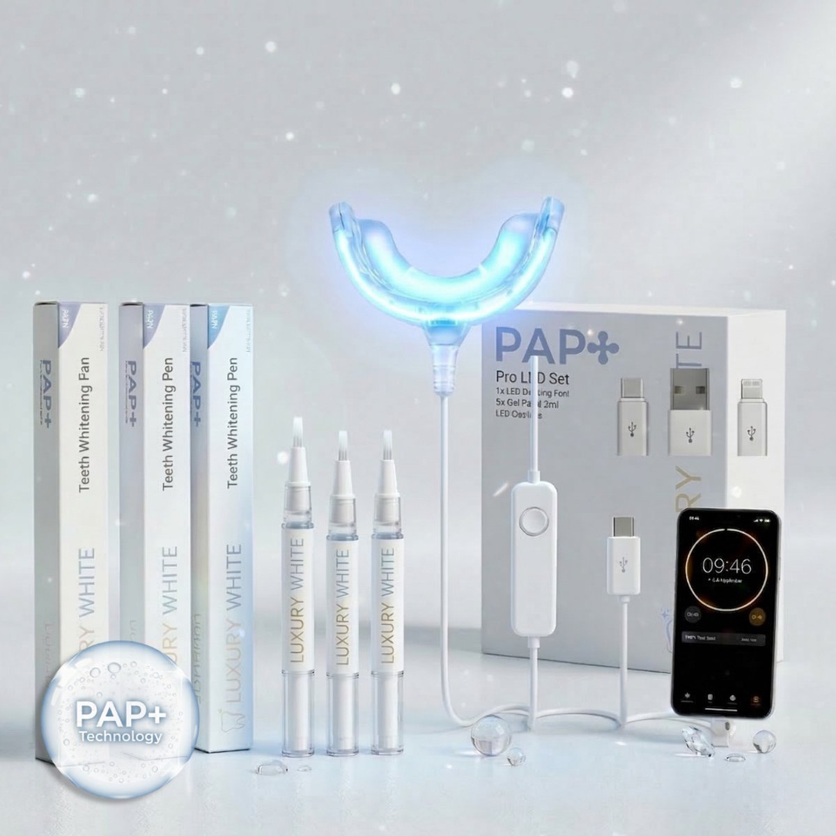 Luxury White - Tandenbleek Set - Tandenblekers - Tanden Bleken Thuis - Tandenbleekset - PAP+ Whitening Strips - White strips - Bleekset - luxurywhite - Smile - Cresting Formula - Teeth Whitening Set - Luxe - Whitening Kit met Pure Ingrediënten