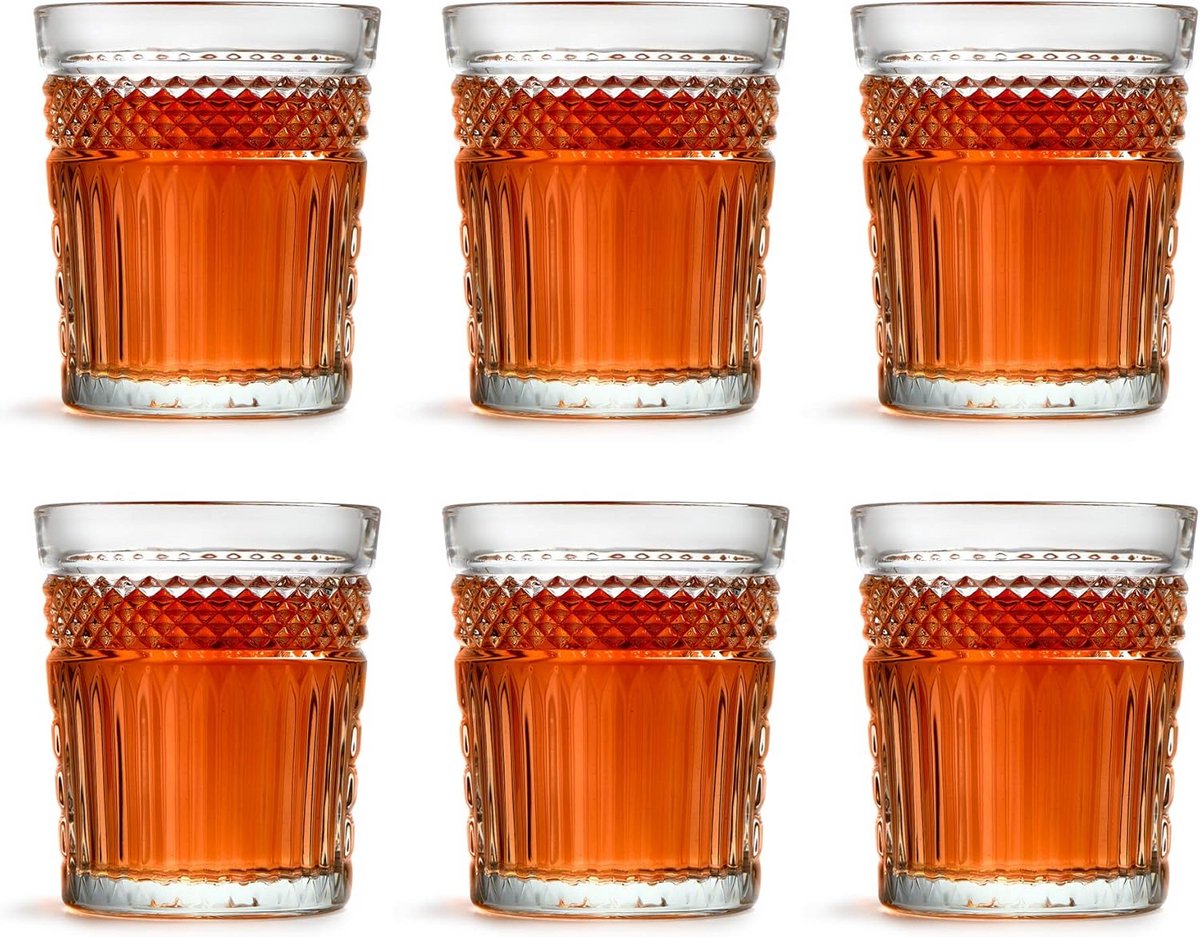 Vintage Drinkglazen Set - 355 ml - 6 Stuks - Vaatwasserbestendig - Elegante Ontwerp