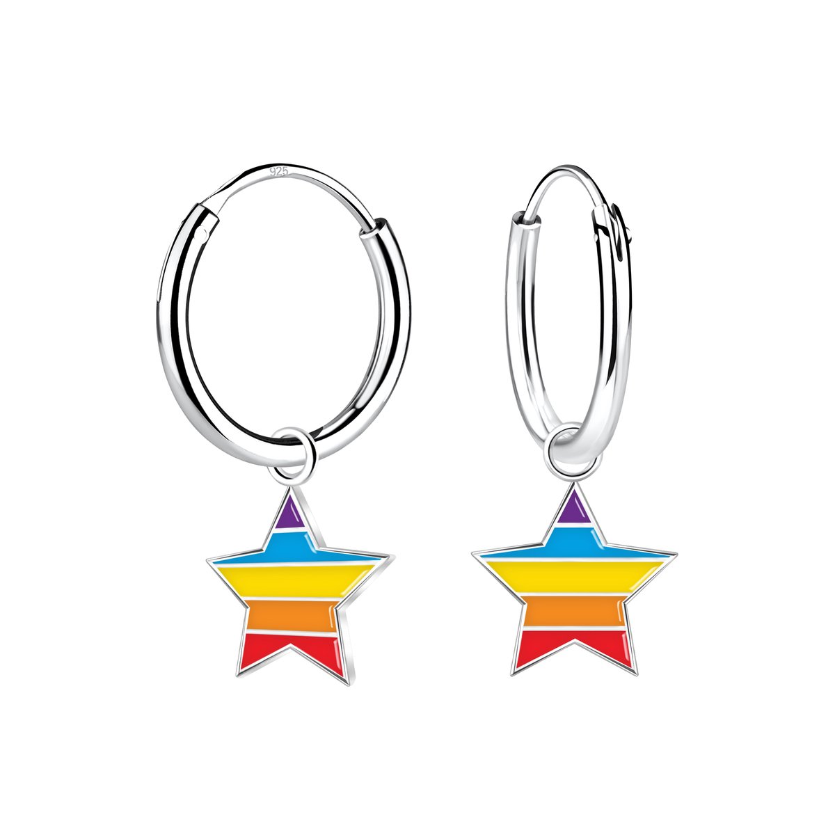 K3 - zilveren oorbellen - ster - regenboog - 8 cm