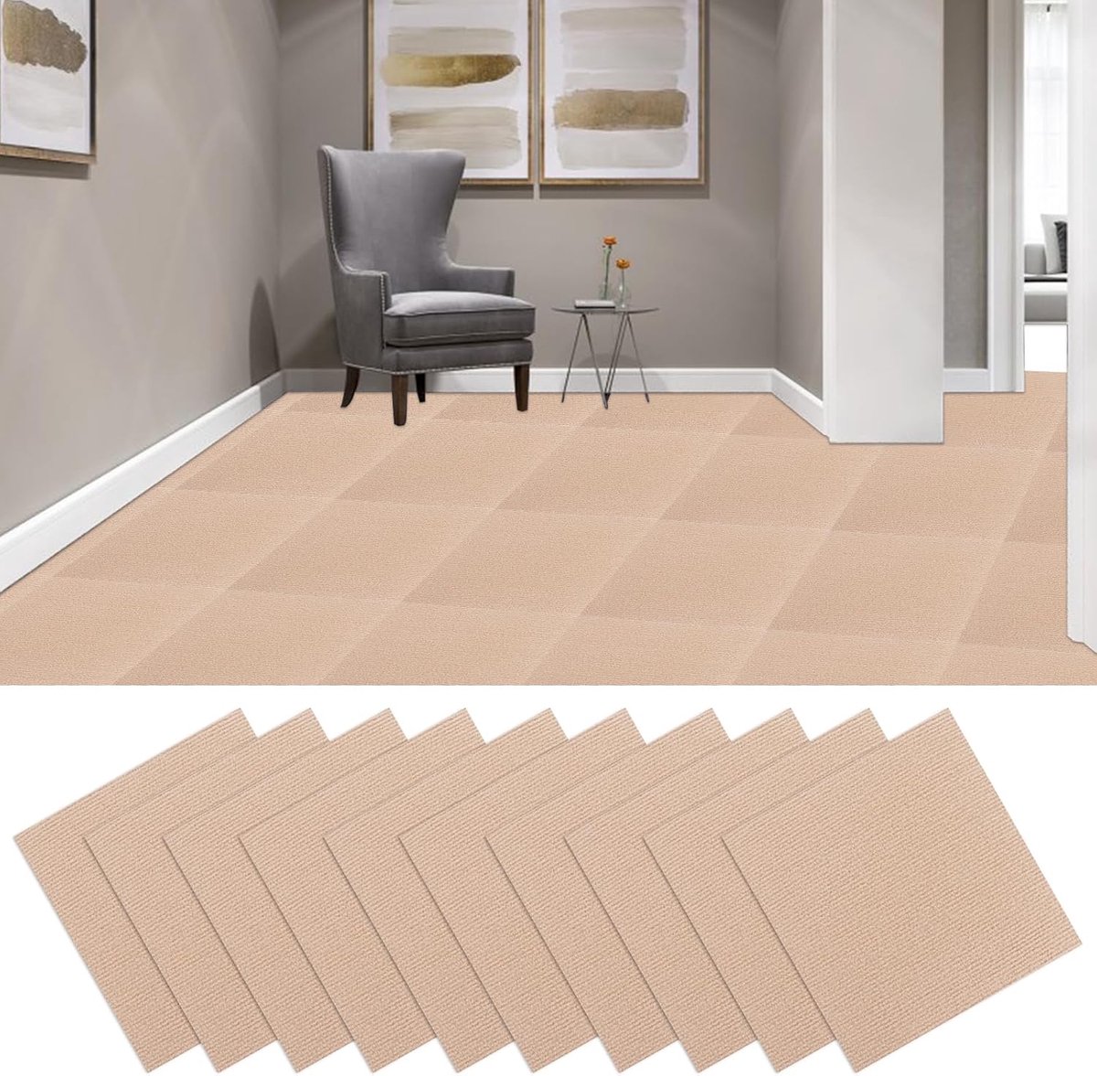Zelfklevende tapijttegels 30x30 cm - 30 stuks voor kantoor en woonkamer - Kaki