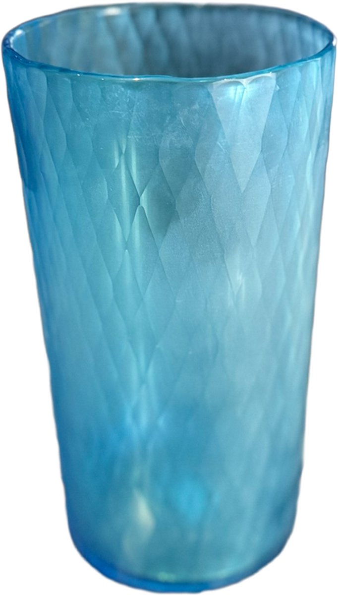 VXhome Asprey - Glazen Vaas - Facetglas - Ocean Blue - Bloemenvaas - Ø 12 x 25 cm