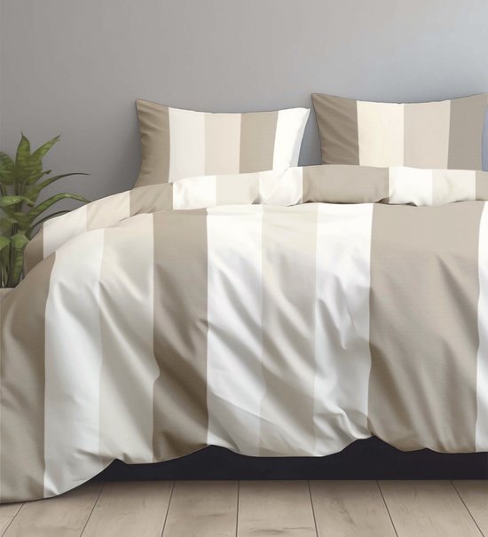 Dekbedovertrek - Micropercal - Soepel & Zacht - 240 x 220 cm - Beige Lines
