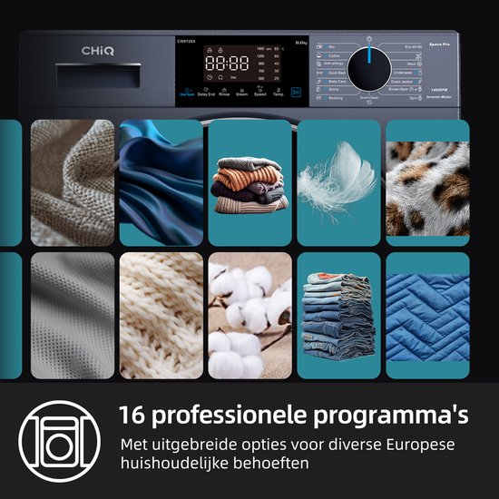 CHiQ CW8728X - Lave-linge - 8 KG - Installation gratuite incluse - Encastrable plat - A-15% - 16 programmes - AI Smart - 12 ans de garantie sur le moteur - Nouveau 2026
