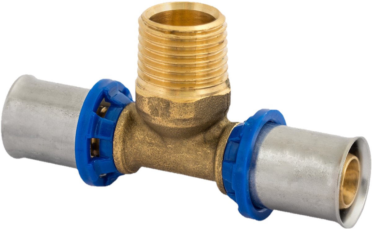 KIRCHHOFF MS T-stuk, blanco, 20 mm x 3/4"BU x 20 mm, persfitting voor meerlagen buis
