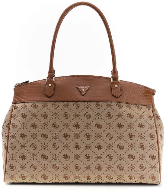 GUESS sac de voyage sac à épaule Melinda Logo Deluxe Dome Tote Latte Logo taupe