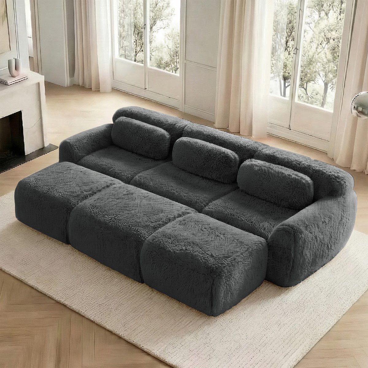 OKWISH Modulaire Hoekbank 3 Zits - Met 3 Ottomans, Extra Brede Zit & Slaapfunctie - Voor W