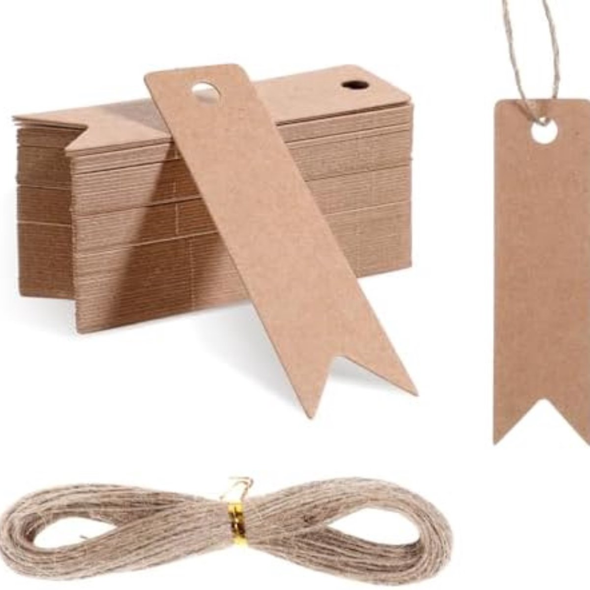 Imperatoris - Cadeau Tags - Labels - Kado Etiketten - Kraftpapier - wit en bruin - Karton aan touwtjes - 100 stuks vierkant cadeaulabels - 2 x 7 cm - met jutetouw van 20 m