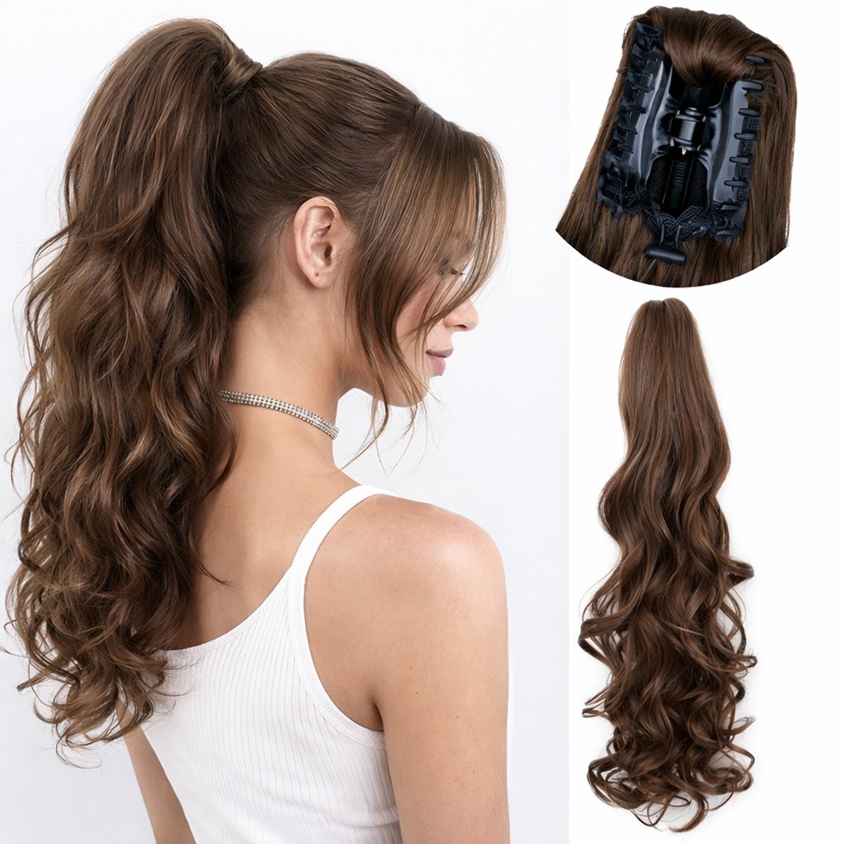 Ponytail Extensions Bruin - Clip In Hairextensions - Brazilian Paardenstaart Extension - Haarverlenging - Haarstuk - 45 cm