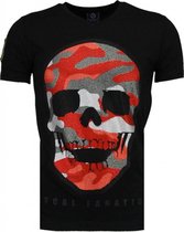 Army Skull - Rhinestone T-shirt - Zwart