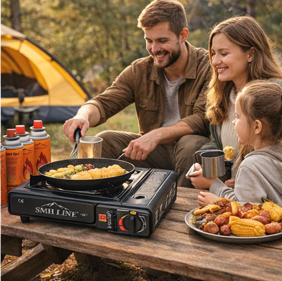 SMH LINE® Camping kooktoestel - Incl. 10x gasflessen en koffer - Draagbaar Gasfornuis - Noodpakket