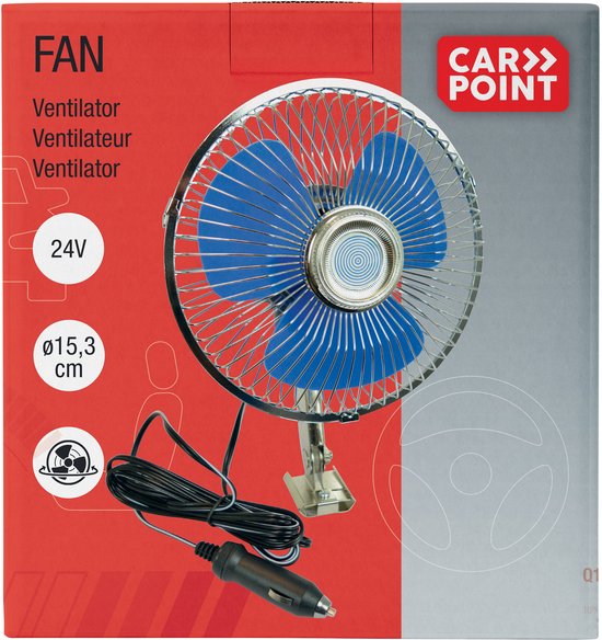 Autoventilator 12V Carpoint chroom/blauw, verstelbaar, sigarettenaansteker, compacte auto ventilator