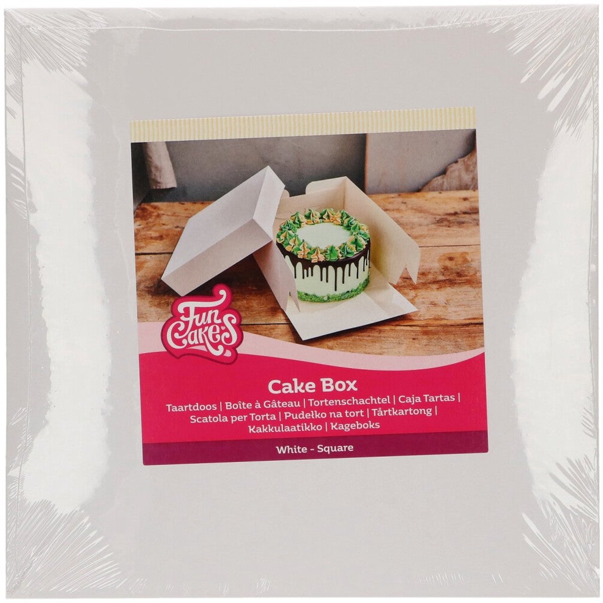 FunCakes Taartdoos met Zwanenhals en Losse Deksel - Vierkant - Wit - 33x33x15 cm - 1 Stuk