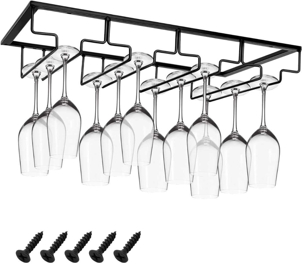 Aurixi® Ophangrek Wijnglazen - Wijnglazenhouder – Metalen Wijnglazenrek - Zwart - 24cm x 42cm x 7cm