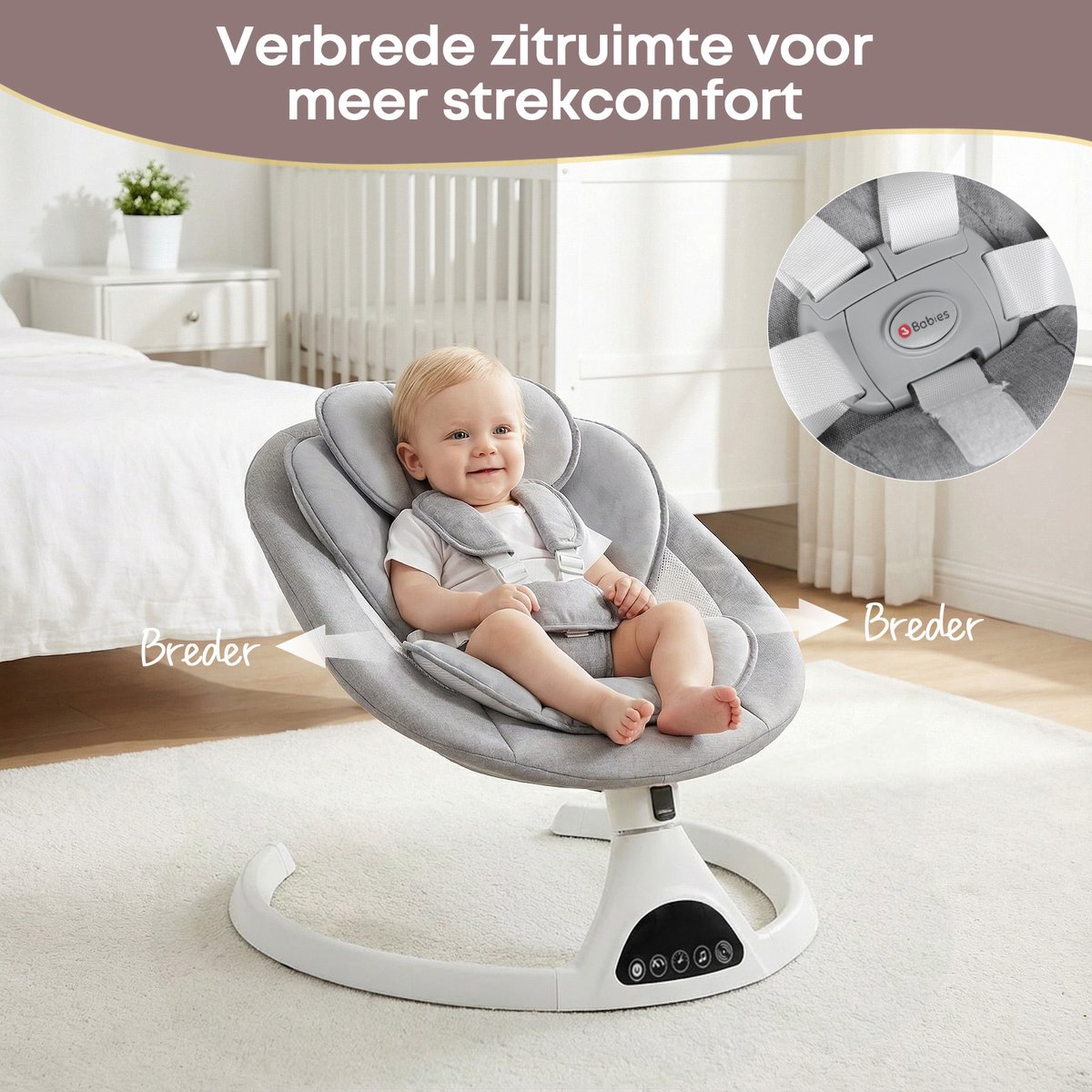 3Babies Elektrische Babyschommel – Grijs en Wit thumbnail 6