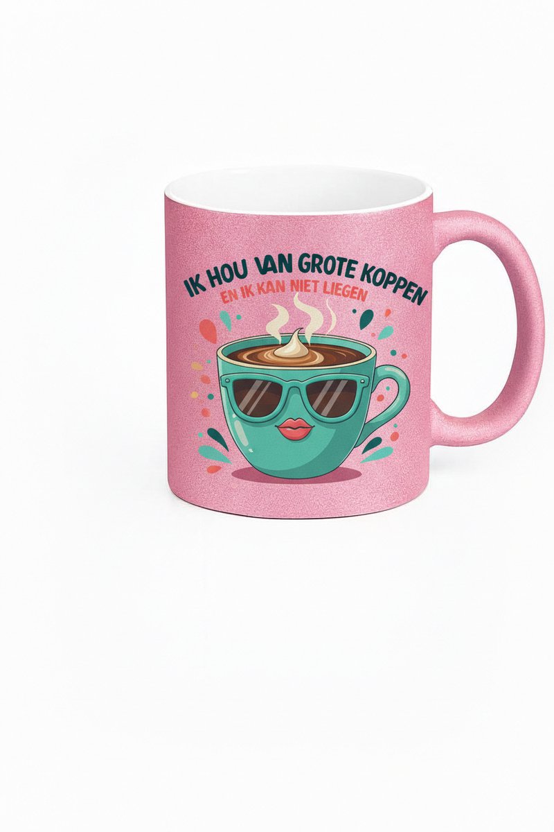 Ik Hou Van Grote Koppen Mok - Unieke Koffiemok met Zonnebril Design