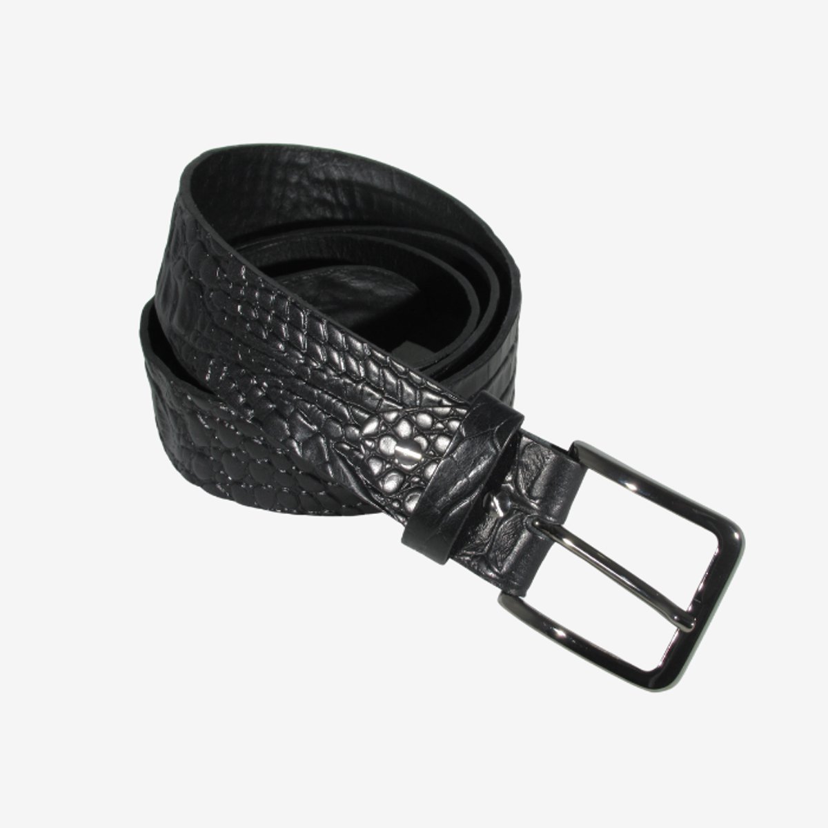 Cayman - Handgemaakte heren riem - Italiaans leer - Zwart - Italiaanse gesp Nikkel Satin - Hoogte 3.8 cm - Maat 95