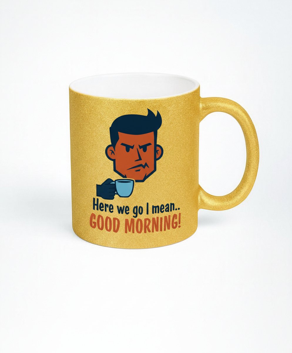 Gouden Glitter Mok - Here We Go I Mean.. Good Morning! Koffiebeker