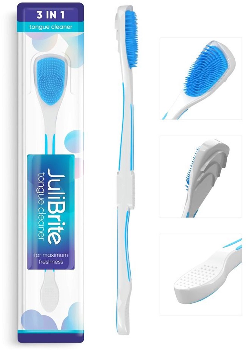 JuliBrite | 3-in-1 Tongreiniger | Tegen Tongaanslag | Voor Frissere Adem