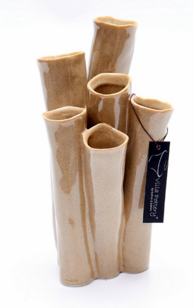 Villa Pottery Vaas - Villa Pottery - Decoratie - Woondecoratie - porselein - waterdicht - New Juul 1_3 Mostard Reactive Geel, Bruin, Mosterd