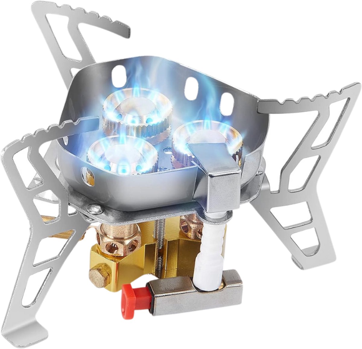 Aurixi® Wokbrander Kookbrander voor Butaan- Koper en Gietzijer - Gemakkelijk Instelbaar - Maximaal vermogen - met Slang en Regelaar - Geschikt voor Binnen en Buitengebruik - Wok Brander - Butaan- chroom-9cm x 9cm x 10cm
