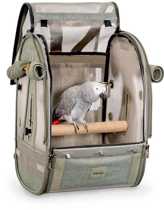 Ibiyaya TrackPack Vogel Rugzak Medium – Reistas Voor Papegaaien En Vogels – Vogel Backpack Met Zitstok – Ademend En Veilig – Jungle Green