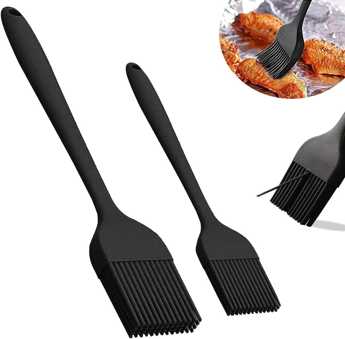 Bakborstels set van 2 met zwart handvat voor bakken, koken en grillen.