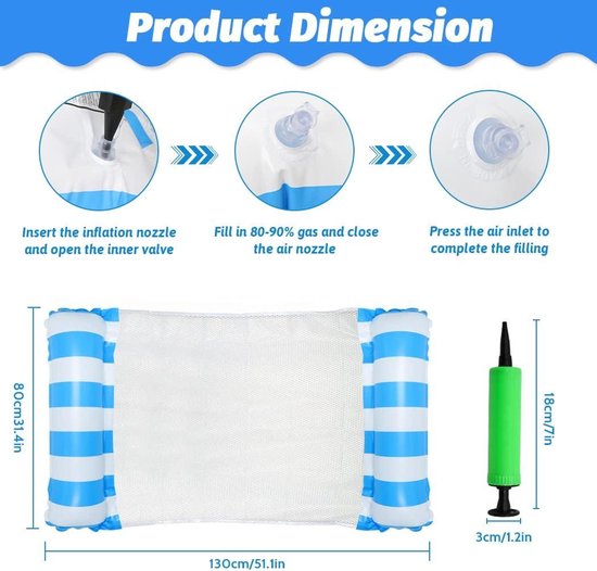 Opblaasbare waterhangmat voor zwembadplezier - 2 stuks - luchtmatras-bed - 4-in-1 zwemmat - net - waterzwembad - zomer speelgoed - zwembadfeesten - roze en blauw van Intex — afbeelding 2
